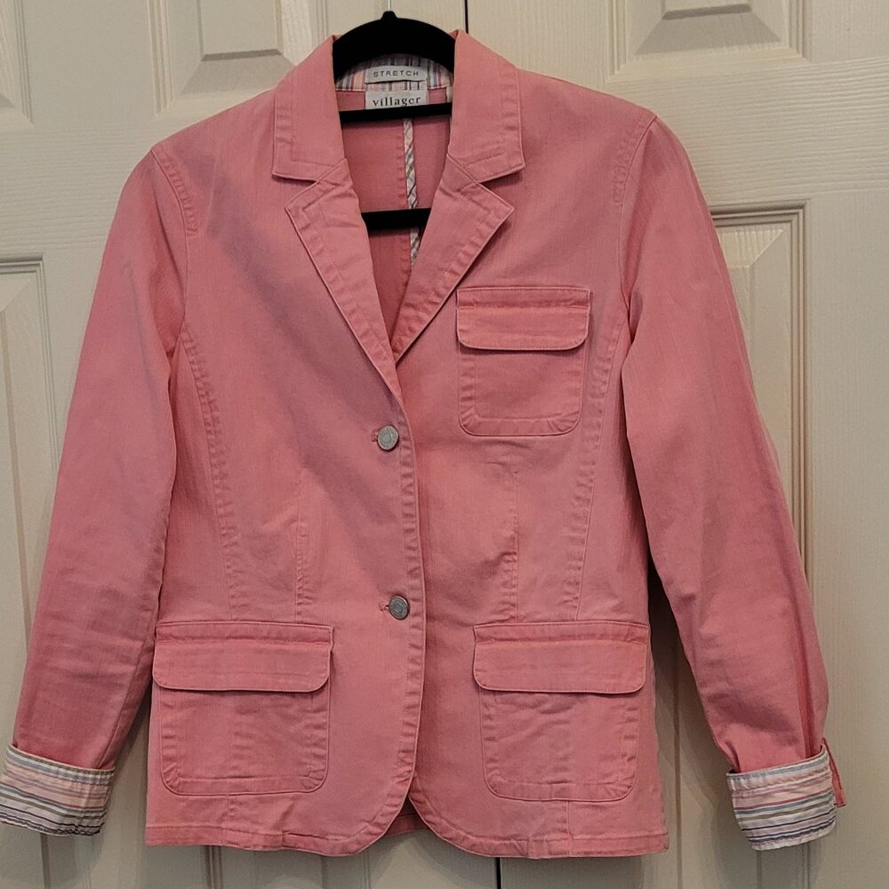 Cute Salmon Pink Villager Stretch Denim Jacket for Summer!